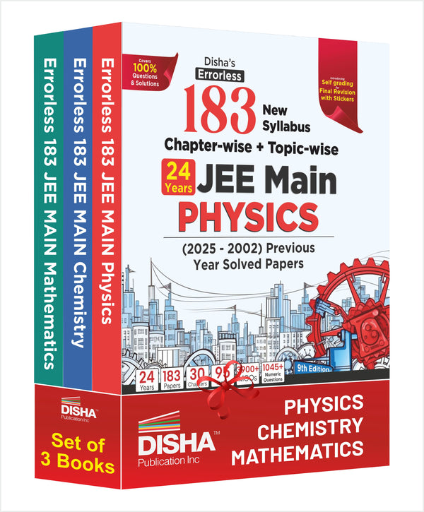 Disha's 183 New Syllabus Chapter-wise & Topic-wise JEE Main Physics, Chemistry & Mathematics (2025 - 2002) Previous Year Solved Papers 9th Edition | JEE Mains PYQ Books for 2026 | 100% Solutions