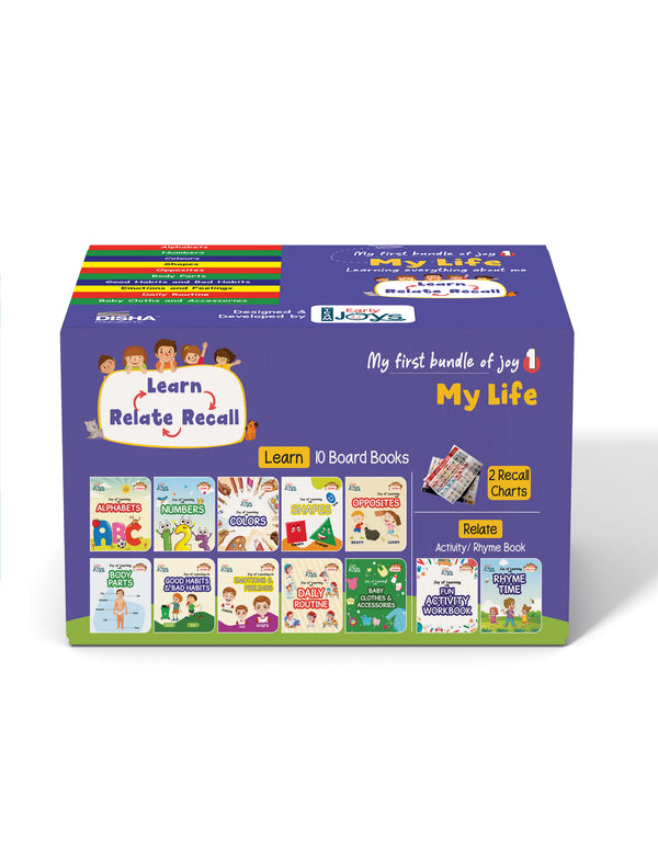 Disha Premium Gift Box Set for 1 - 5 Year Kids/ Children - Early Joys - My First Bundle of Joy 1 - MY LIFE | Learn, Recall, Relate | 10 Board, 2 Activity Books & 2 Charts in a Utility Box | Mini Library