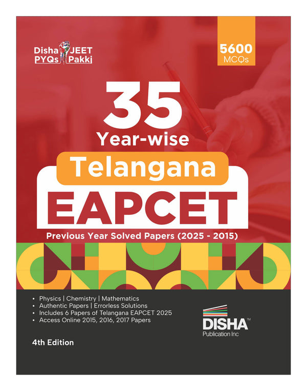 Disha 35 Year-wise Telangana EAPCET Previous Year Solved Papers (2025 - 2015) 4th Edition | Physics, Chemistry & Mathematics PYQs Question Bank | For 2026 Engineering Exams | 4640+ MCQs | EAMCET