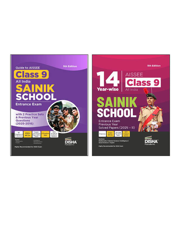 Disha Combo (set of 2 Books) Study Package for AISSEE Class 9 All India SAINIK School Entrance Exam - Guide + Previous Year Solved Papers + Practice Sets - 5th Edition | For 2026 Exam | PYQs