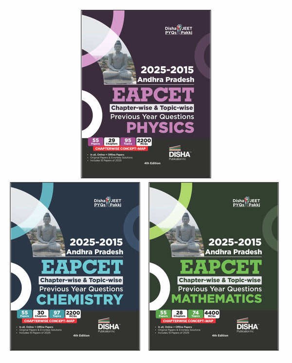 Disha 2025 - 2015 Andhra Pradesh  EAPCET Chapter-wise & Topic-wise Physics, Chemistry & Mathematics Previous Year Solved Papers with Concept Maps 4th Edition| 7000+ PYQs PCM Question Bank for 2026 Exams