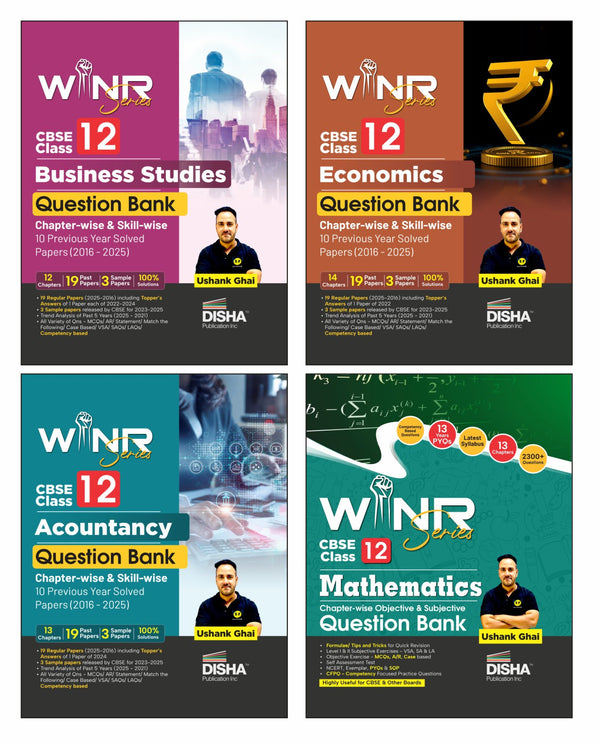 Disha WINR Series Combo (4 Books) CBSE Class 12 Accountancy, Business Studies & Economics & Mathematics  Question Bank Chapter-wise & Skill-wise Previous Year Solved Papers  | PYQs for 2026 Exam