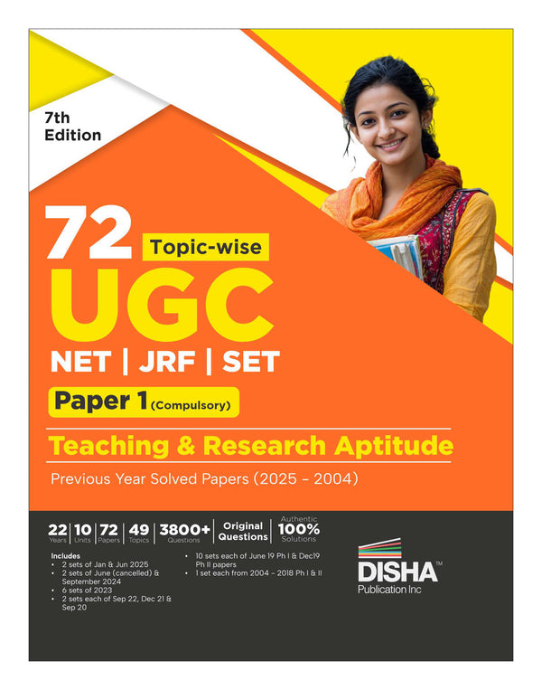 Disha 72 Topic-wise NTA UGC NET/ JRF/ SET Paper 1 (Compulsory) Teaching & Research Aptitude Previous Year Solved Papers (2025 - 2004) 7th Edition | PYQs Question Bank | National Eligibility Test |