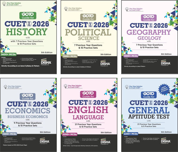Disha Combo (set of 6 Books) GoTo Guides for CUET (UG) 2026 Humanities Stream - History, Political Science, Geography, Economics, English & General Tests 4th Edn | Central Universities Entrance Test