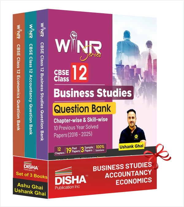 Disha WINR Series Combo (3 Books) CBSE Class 12 Accountancy, Business Studies & Economics Question Bank Chapter-wise & Skill-wise 10 Previous Year Solved Papers (2016 - 2025) | PYQs for 2026 Exam