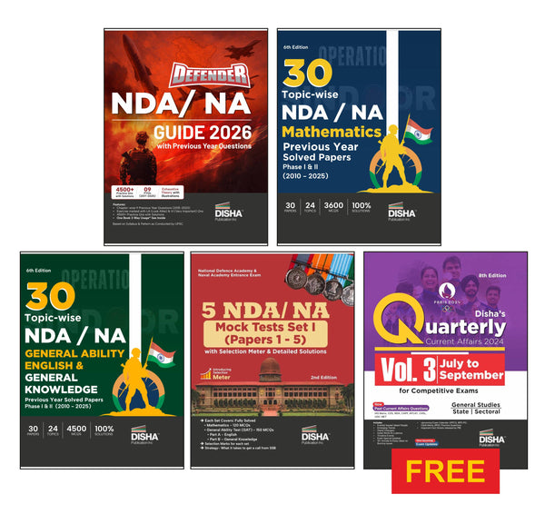 Disha Combo (Set of 5 Books) NDA/ NA Study Package - Guide + 38 Previous Year Solved Papers + 5 Practice Sets | Mathematics, English & General Knowledge with Free Quarterly Magazine 4th Edition