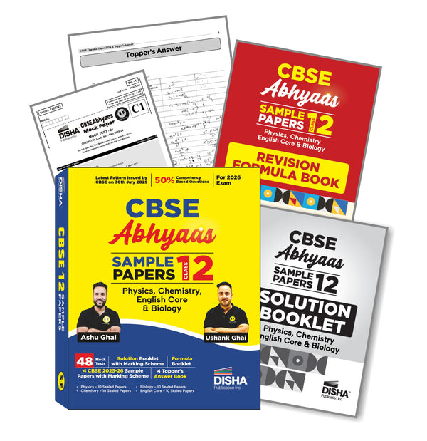 Disha CBSE Abhyaas Sample Papers Class 12 - Physics, Chemistry, Biology & English Core | 100% Solutions with Marking Scheme | 40 Test Booklets, CBSE 2025-26 Sample Papers & Topper  s Answer Sheets