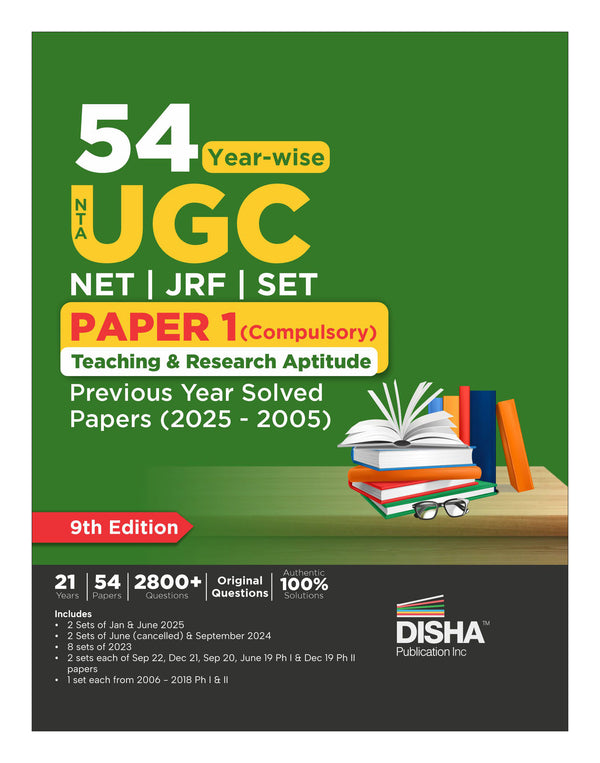 Disha 54 Year-wise NTA UGC NET/ JRF/ SET Paper 1 (Compulsory) Teaching & Research Aptitude Previous Year Solved Papers (2025 - 2005) 9th Edition | PYQs Question Bank | National Eligibility Test 2026