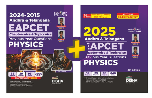 Disha Combo (2 Books) 2025 - 2015 Andhra & Telangana EAPCET Chapter-wise & Topic-wise Previous Year Questions Physics 4th Edition | EAMCET | PYQs Question Bank | For 2026 Engineering Exams