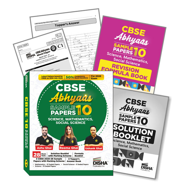 Disha CBSE Abhyaas Sample Papers Class 10 - Science, Mathematics & Social Science | 28 Test Booklets, CBSE 2025-26 Sample Papers & Topper's Answer Sheets