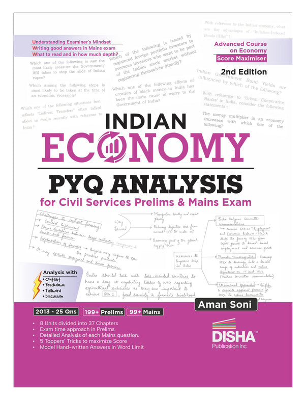Disha Indian Economy PYQ Analysis for Civil Services Prelims and Mains Exams 2nd Edition | Advanced Course for 2026 Exam | Past Questions Analysed with Context, Breakdown, Tailword & Discussion