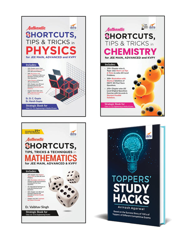 Combo- Authentic SHORTCUTS, TIPS & TRICKS in Physics, Chemistry & Mathematics for JEE Main, Advanced & KVPY+Topper's Study Hacks