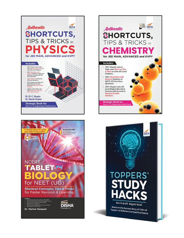combo- SHORTCUTS, TIPS & TRICKS in Physics, Chemistry & Biology for NEET | One Liner Theory with Mnemonics, Knowledge Boxes & Intext PYQs Previous Year Questions | CUET (UG) Exams | NCERT Tablet+Topper's Study Hacks