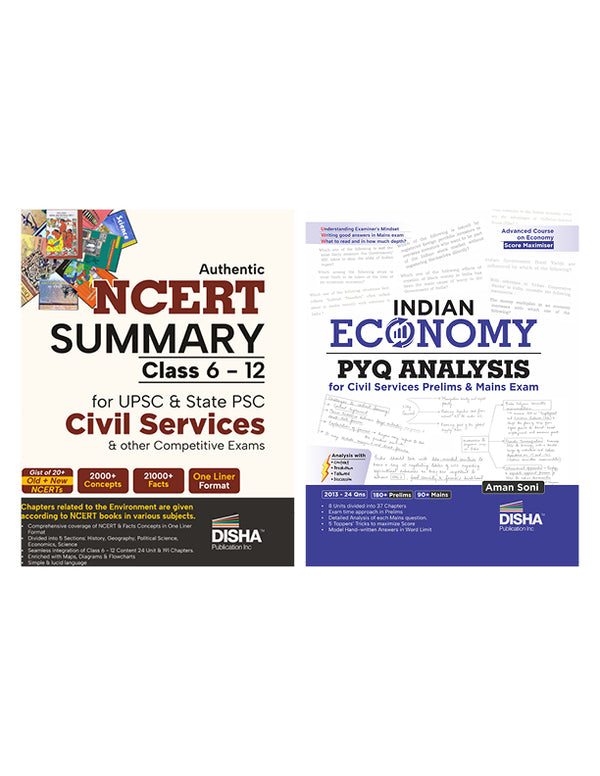 Authentic NCERT Summary (Class 6–12) & Indian Economy PYQ Analysis Combo | UPSC & State PSC Civil Services | Old & New NCERT One-Liners + Past Questions with Context & Discussion