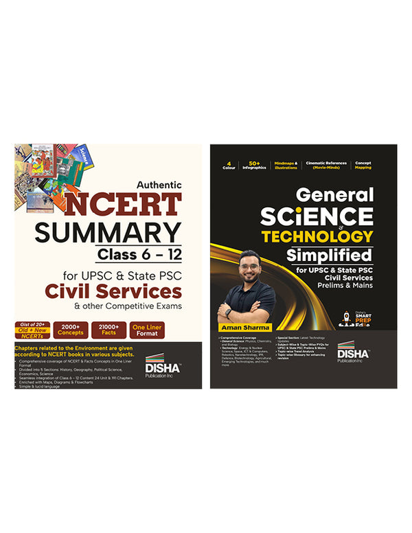 Combo Offer - Authentic NCERT Summary (Class 6–12) + General Science & Technology Simplified Combo | UPSC & State PSC Civil Services | NCERT One-Liners, Infographics, Mind Maps, PYQs & More