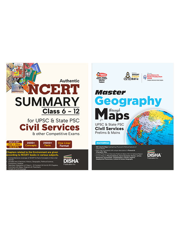 Combo Offer- Authentic NCERT Summary (Class 6–12) + Master Geography Through Maps Atlas Combo | UPSC & State PSC Civil Services | NCERT One-Liners, PYQs, 180+ Maps, Infographics, Charts & Tables