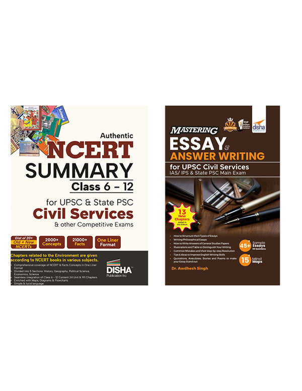 combo Offer- Authentic NCERT Summary (Class 6–12) + Mastering Essay & Answer Writing Combo | UPSC & State PSC Civil Services | NCERT One-Liners, Prelims & Mains Coverage