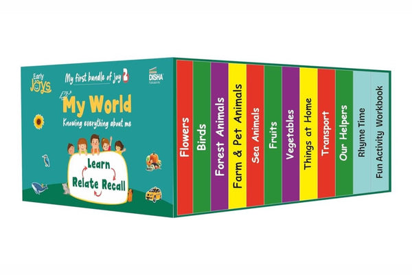 Early Joys - My First Bundle of Joy Theme 2 - MY WORLD, Children Ages 1 to 5 | Learn, Recall & Relate | Kids Mini Library Gift Boxset - 10 Board, 2 Activity/ Rhyme Books & 2 Charts packed in a Utility Box for Moms