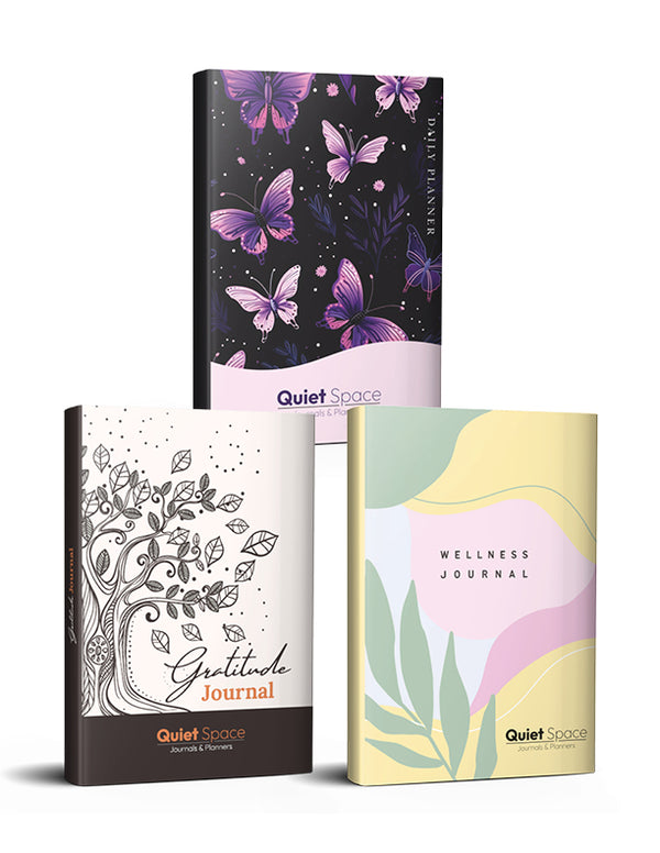 Quiet Space Combo: Daily Planner + Gratitude Journal + Wellness Journal